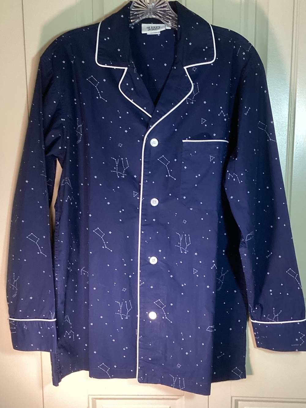 Sleepy Jones Navy Constellation Pajama Top/Dress with White Piping